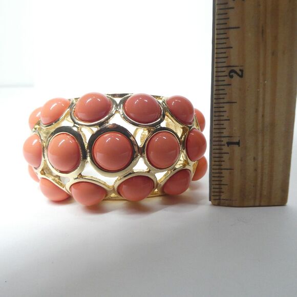 Kenneth Lane Hinged Cuff Bracelet Vintage Goldtone Coral Pink Bubble Chunky - Picture 7 of 15